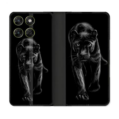 Housse Cuir Portefeuille Pour Motorola Moto G37 / G37 Power / G47 Animal Panthère Noire