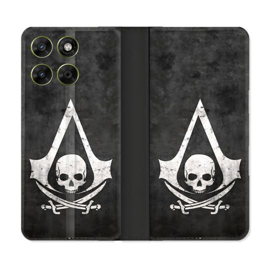 Housse Cuir Portefeuille Pour Motorola Moto G37 / G37 Power / G47 Assassin Creed Tete Mort
