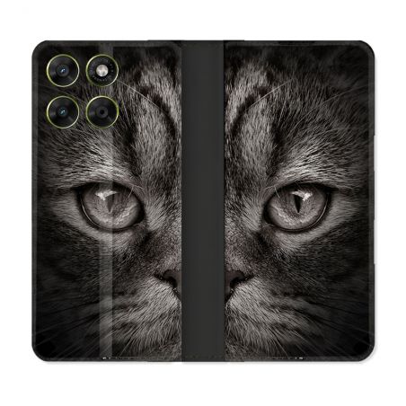 Housse Cuir Portefeuille Pour Motorola Moto G17 / G17 Power Animal Chat Gris
