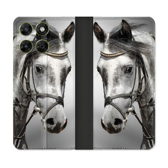 Housse Cuir Portefeuille Pour Motorola Moto G17 / G17 Power Animal Cheval Blanc