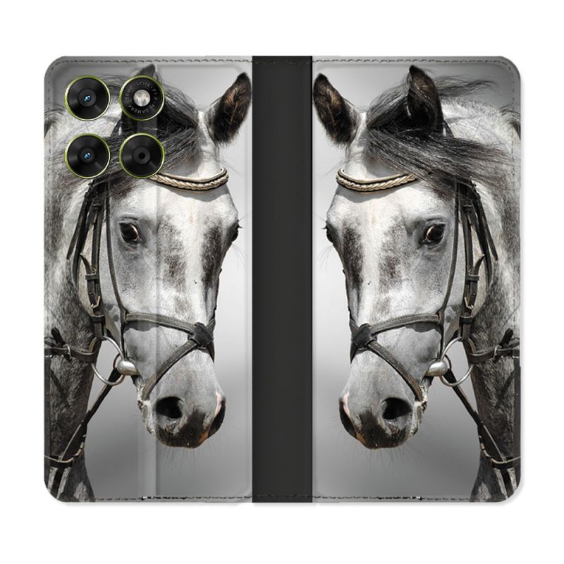 Housse Cuir Portefeuille Pour Motorola Moto G17 / G17 Power Animal Cheval Blanc