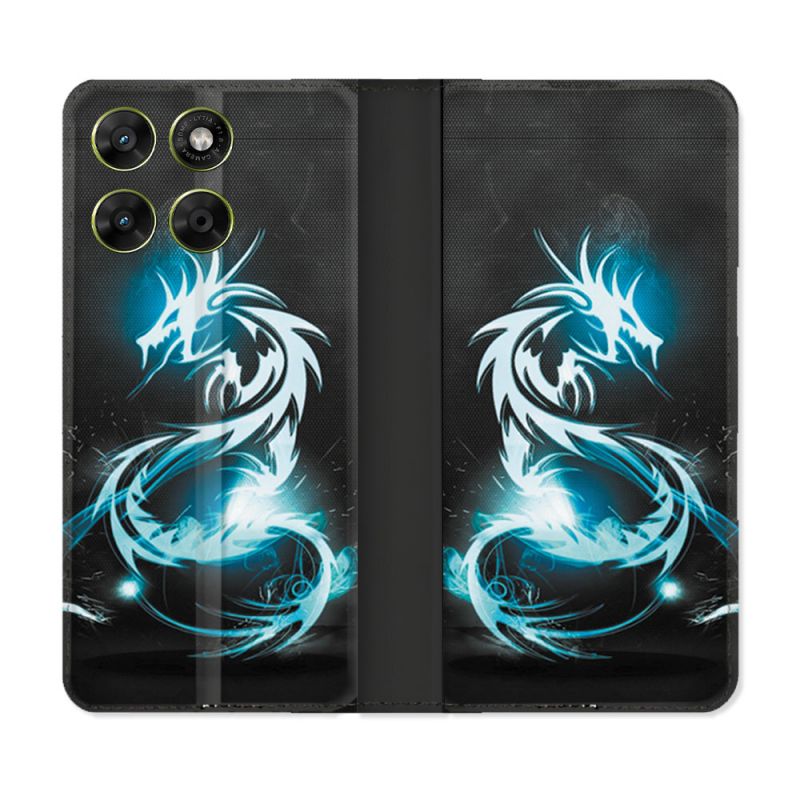 Housse Cuir Portefeuille Pour Motorola Moto G37 / G37 Power / G47 Fantastique Dragon Bleu