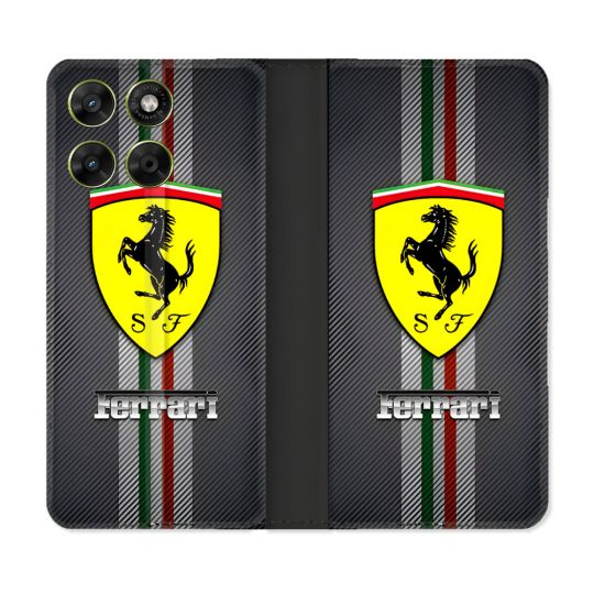 Housse Cuir Portefeuille Pour Motorola Moto G37 / G37 Power / G47 Ferrari Carbone