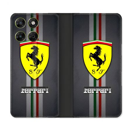 Housse Cuir Portefeuille Pour Motorola Moto G37 / G37 Power / G47 Ferrari Carbone