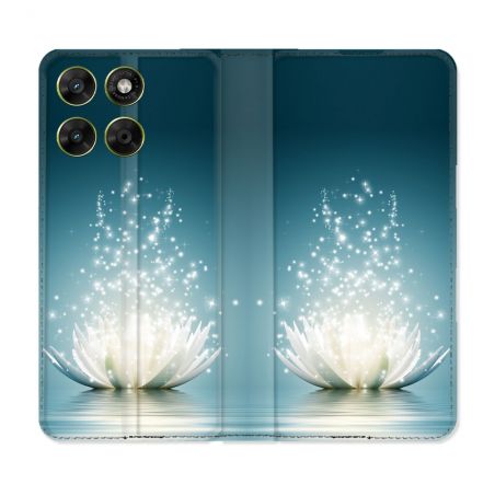 Housse Cuir Portefeuille Pour Motorola Moto G37 / G37 Power / G47 Fleur Lotus Blanc