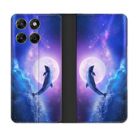 Housse Cuir Portefeuille Pour Motorola Moto G17 / G17 Power Animal Dauphin Vague