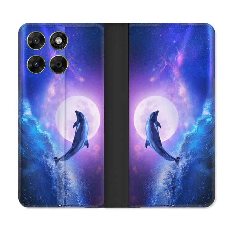 Housse Cuir Portefeuille Pour Motorola Moto G17 / G17 Power Animal Dauphin Vague