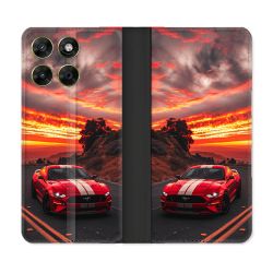 Housse Cuir Portefeuille Pour Motorola Moto G37 / G37 Power / G47 Ford Mustang GT500 Rouge