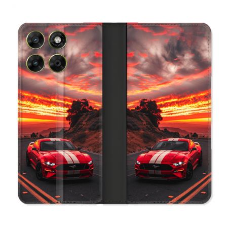 Housse Cuir Portefeuille Pour Motorola Moto G37 / G37 Power / G47 Ford Mustang GT500 Rouge