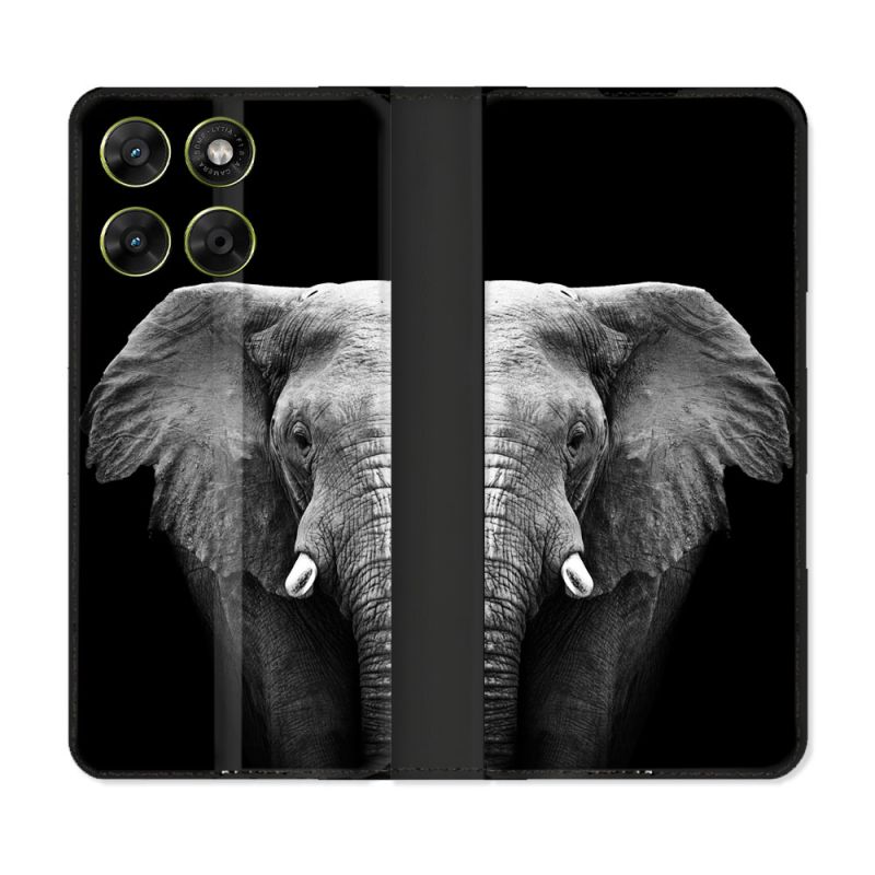 Housse Cuir Portefeuille Pour Motorola Moto G17 / G17 Power Animal Elephant Noir