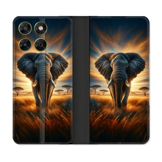 Housse Cuir Portefeuille Pour Motorola Moto G17 / G17 Power Animal Elephant Savane