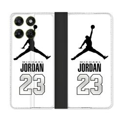 Housse Cuir Portefeuille Pour Motorola Moto G37 / G37 Power / G47 Jordan 23 Blanc