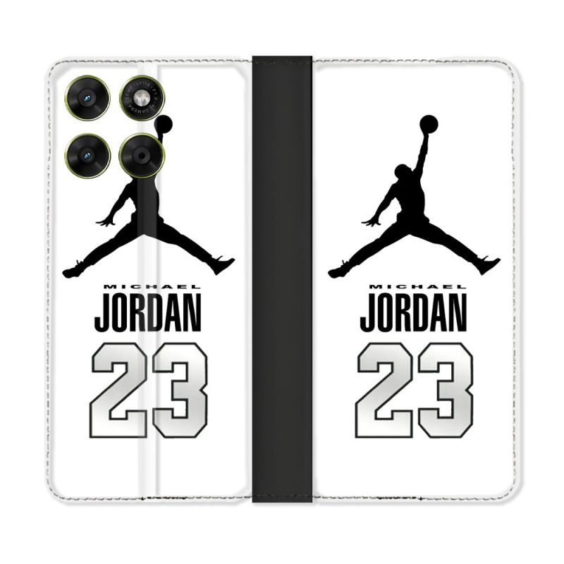 Housse Cuir Portefeuille Pour Motorola Moto G37 / G37 Power / G47 Jordan 23 Blanc