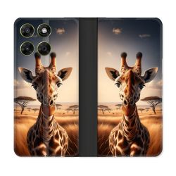 Housse Cuir Portefeuille Pour Motorola Moto G17 / G17 Power Animal Girafe Savane