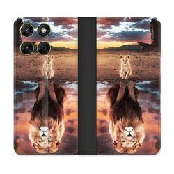 Housse Cuir Portefeuille Pour Motorola Moto G17 / G17 Power Animal Lion Reflet