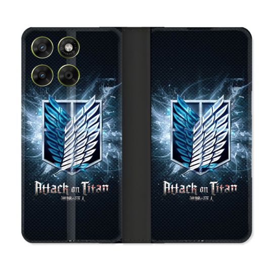 Housse Cuir Portefeuille Pour Motorola Moto G37 / G37 Power / G47 Manga Attaque Titans Noir
