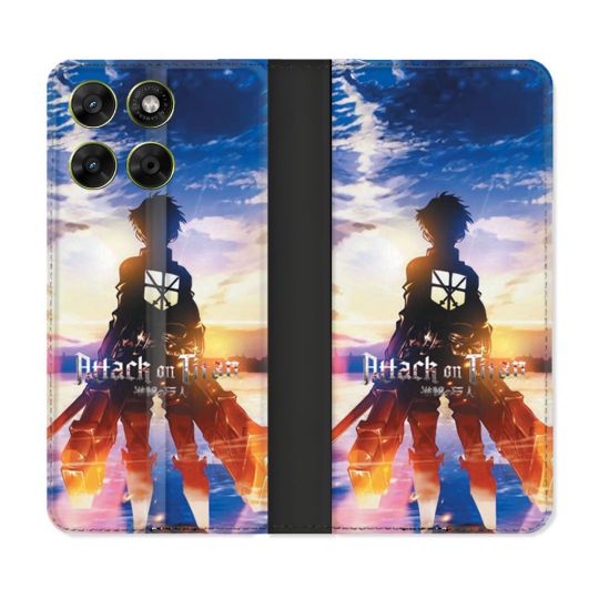 Housse Cuir Portefeuille Pour Motorola Moto G37 / G37 Power / G47 Manga Attaque Titans Soleil