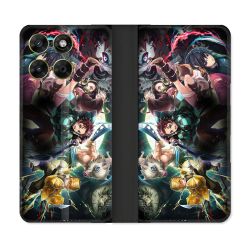 Housse Cuir Portefeuille Pour Motorola Moto G37 / G37 Power / G47 Manga Demon Slayer Groupe