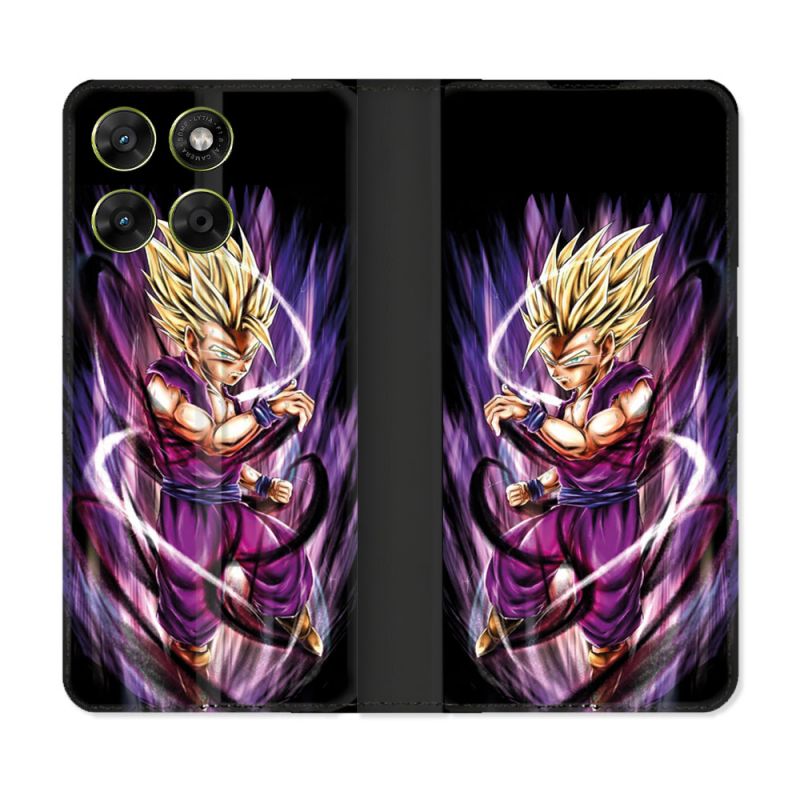 Housse Cuir Portefeuille Pour Motorola Moto G37 / G37 Power / G47 Manga Dragon Ball Sangohan Violet
