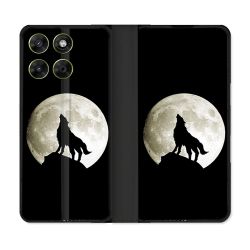 Housse Cuir Portefeuille Pour Motorola Moto G17 / G17 Power Animal Loup Noir