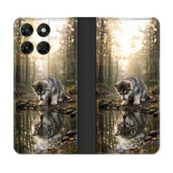 Housse Cuir Portefeuille Pour Motorola Moto G17 / G17 Power Animal Loup Reflet