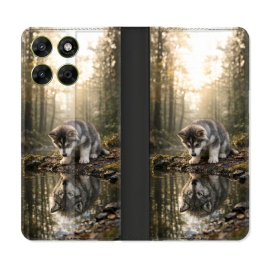 Housse Cuir Portefeuille Pour Motorola Moto G17 / G17 Power Animal Loup Reflet