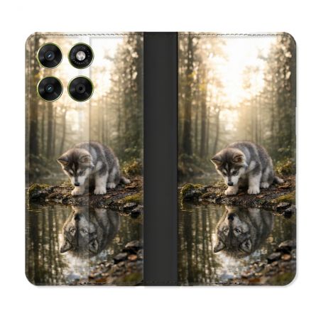 Housse Cuir Portefeuille Pour Motorola Moto G17 / G17 Power Animal Loup Reflet