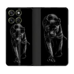 Housse Cuir Portefeuille Pour Motorola Moto G17 / G17 Power Animal Panthère Noire