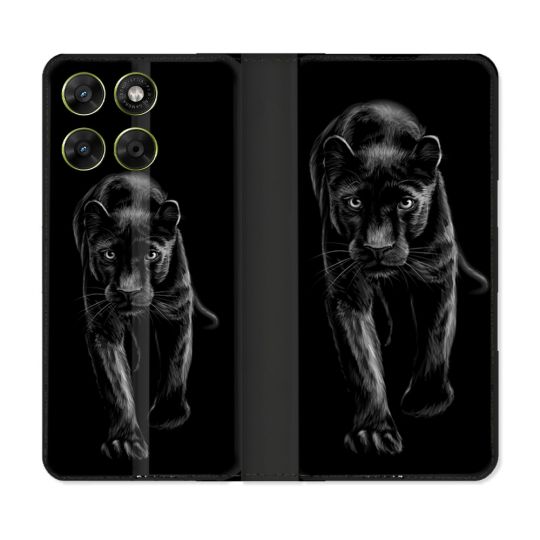 Housse Cuir Portefeuille Pour Motorola Moto G17 / G17 Power Animal Panthère Noire