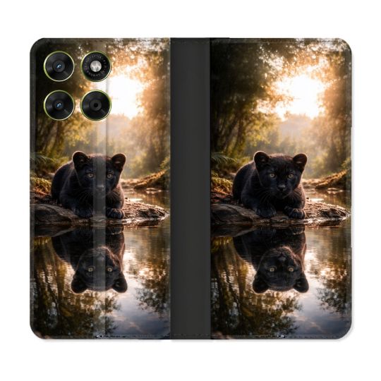 Housse Cuir Portefeuille Pour Motorola Moto G17 / G17 Power Animal Panthère Reflet
