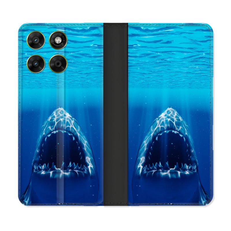 Housse Cuir Portefeuille Pour Motorola Moto G17 / G17 Power Animal Requin Dent