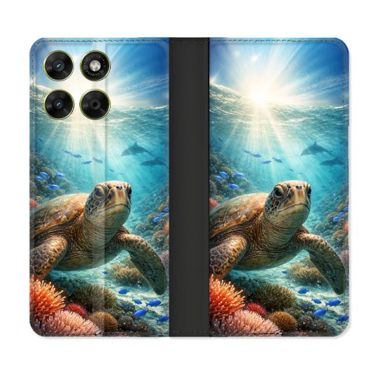 Housse Cuir Portefeuille Pour Motorola Moto G17 / G17 Power Animal Tortue Marine