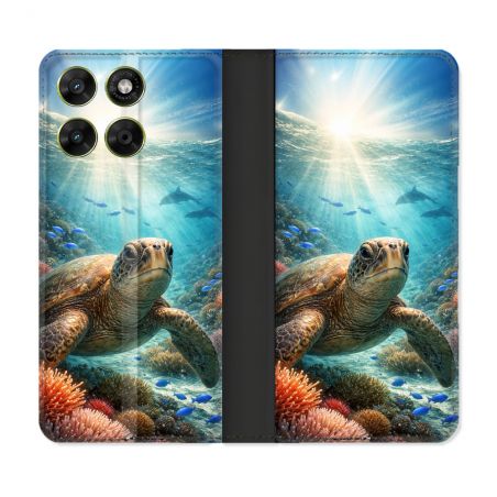 Housse Cuir Portefeuille Pour Motorola Moto G17 / G17 Power Animal Tortue Marine