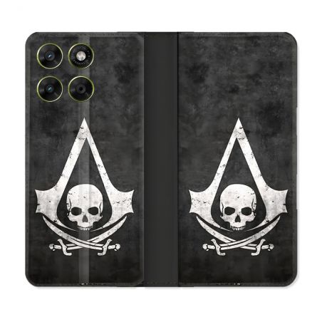 Housse Cuir Portefeuille Pour Motorola Moto G17 / G17 Power Assassin Creed Tete Mort
