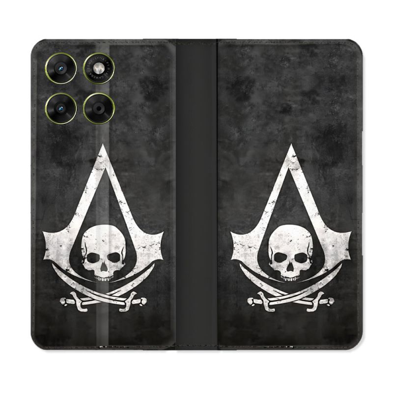 Housse Cuir Portefeuille Pour Motorola Moto G17 / G17 Power Assassin Creed Tete Mort