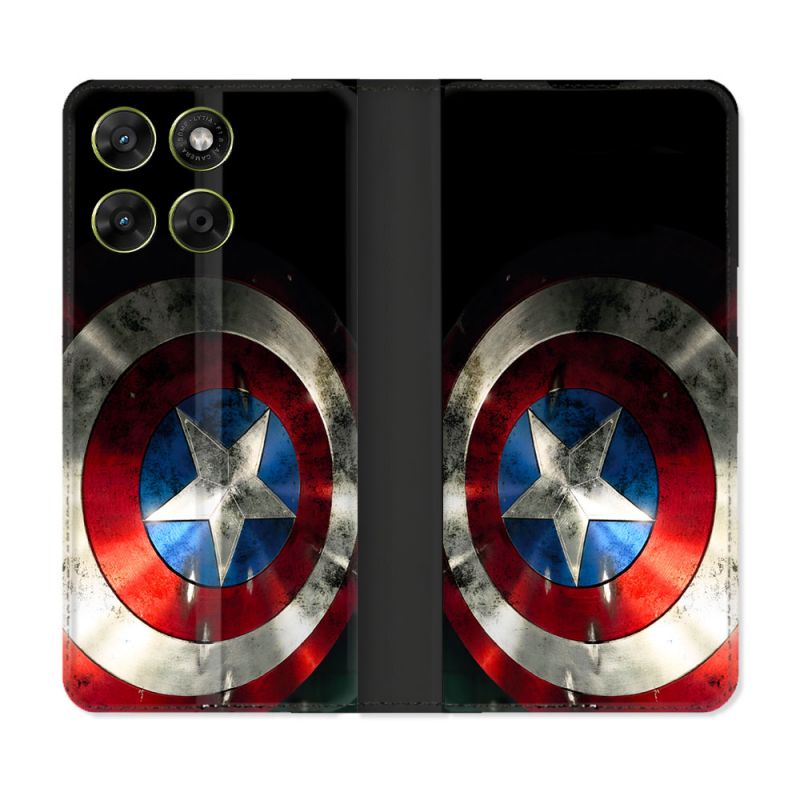 Housse Cuir Portefeuille Pour Motorola Moto G17 / G17 Power Captain America Bouclier