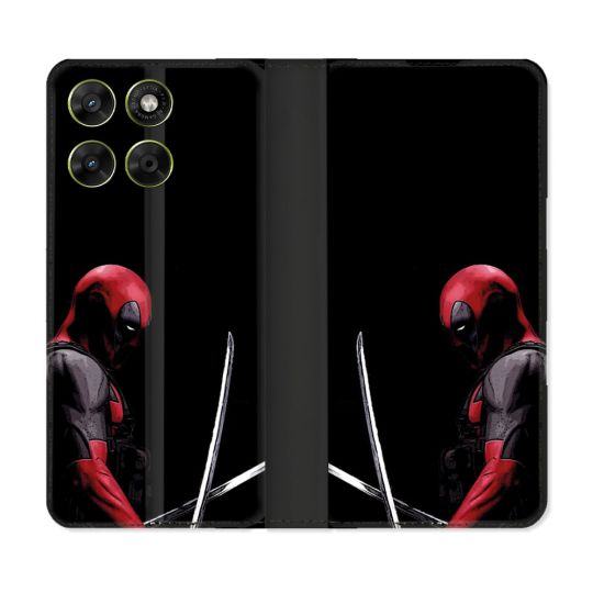 Housse Cuir Portefeuille Pour Motorola Moto G17 / G17 Power Deadpool Epee