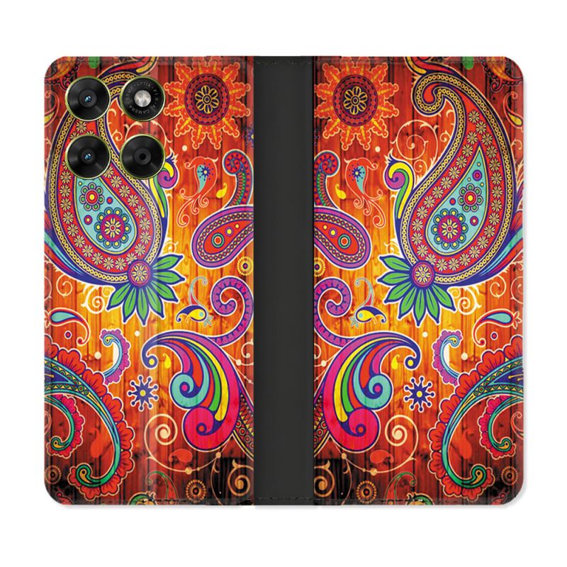 Housse Cuir Portefeuille Pour Motorola Moto G17 / G17 Power Fleur Psychedelic