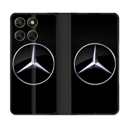 Housse Cuir Portefeuille Pour Motorola Moto G37 / G37 Power / G47 Mercedes Carbone