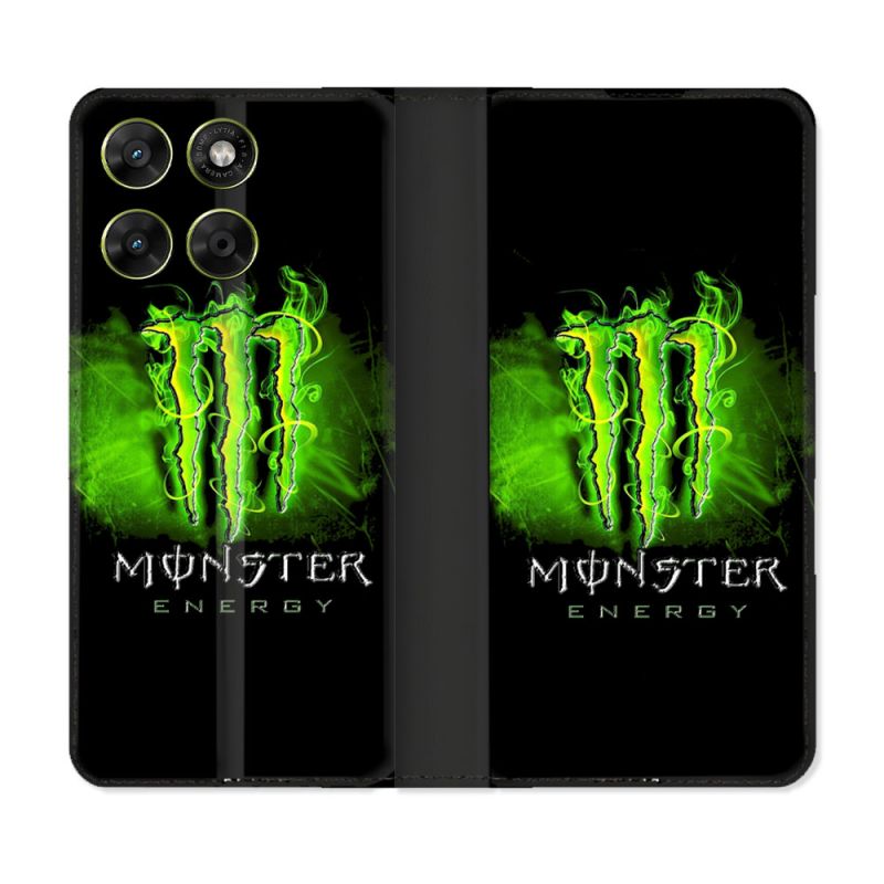 Housse Cuir Portefeuille Pour Motorola Moto G37 / G37 Power / G47 Monster Energy Vert