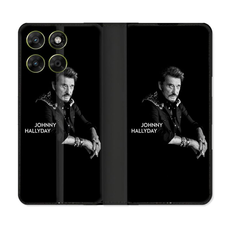 Housse Cuir Portefeuille Pour Motorola Moto G37 / G37 Power / G47 Musique Johnny Hallyday Noir
