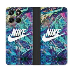 Housse Cuir Portefeuille Pour Motorola Moto G37 / G37 Power / G47 Nike Turquoise