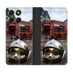 Housse Cuir Portefeuille Pour Motorola Moto G37 / G37 Power / G47 Pompier Casque Camion