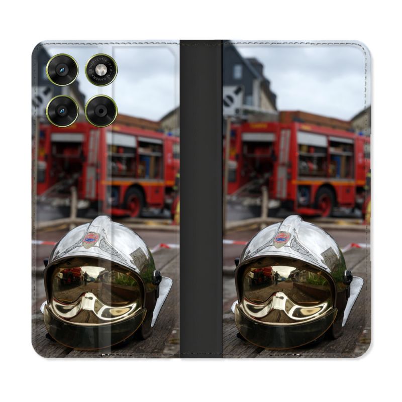 Housse Cuir Portefeuille Pour Motorola Moto G37 / G37 Power / G47 Pompier Casque Camion