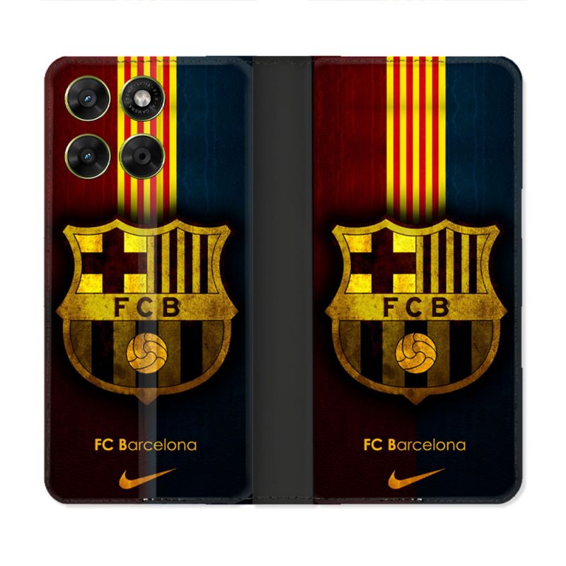 Housse Cuir Portefeuille Pour Motorola Moto G17 / G17 Power Foot FC Barcelone Vintage