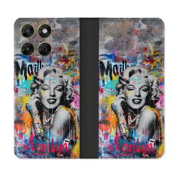 Housse Cuir Portefeuille Pour Motorola Moto G37 / G37 Power / G47 Street Art Maryline Monroe