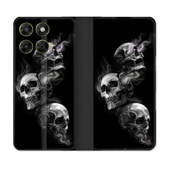 Housse Cuir Portefeuille Pour Motorola Moto G37 / G37 Power / G47 Tete de Mort Triple