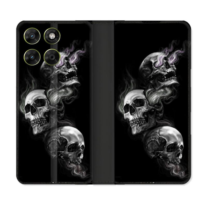 Housse Cuir Portefeuille Pour Motorola Moto G37 / G37 Power / G47 Tete de Mort Triple