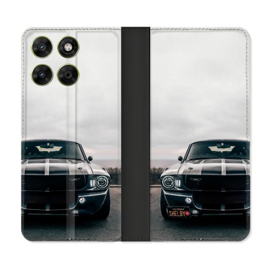 Housse Cuir Portefeuille Pour Motorola Moto G17 / G17 Power Ford Mustang GT500 Vintage