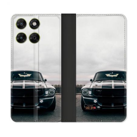 Housse Cuir Portefeuille Pour Motorola Moto G17 / G17 Power Ford Mustang GT500 Vintage